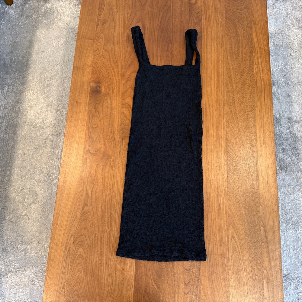 Hunza G Crinkle Sleeveless Tank Dress Black Mini One Size - Picture 7 of 7